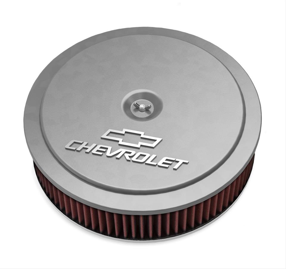 Holley GM Muscle Series Air Cleaners 120-218 Cleaners, Series, 14 in. Round, 1 in. Drop, Chevy Logo, Aluminum, Cast Finish, 3 in. Filter, Red, Cotton Gauze, Aluminum Wing nut, Kit