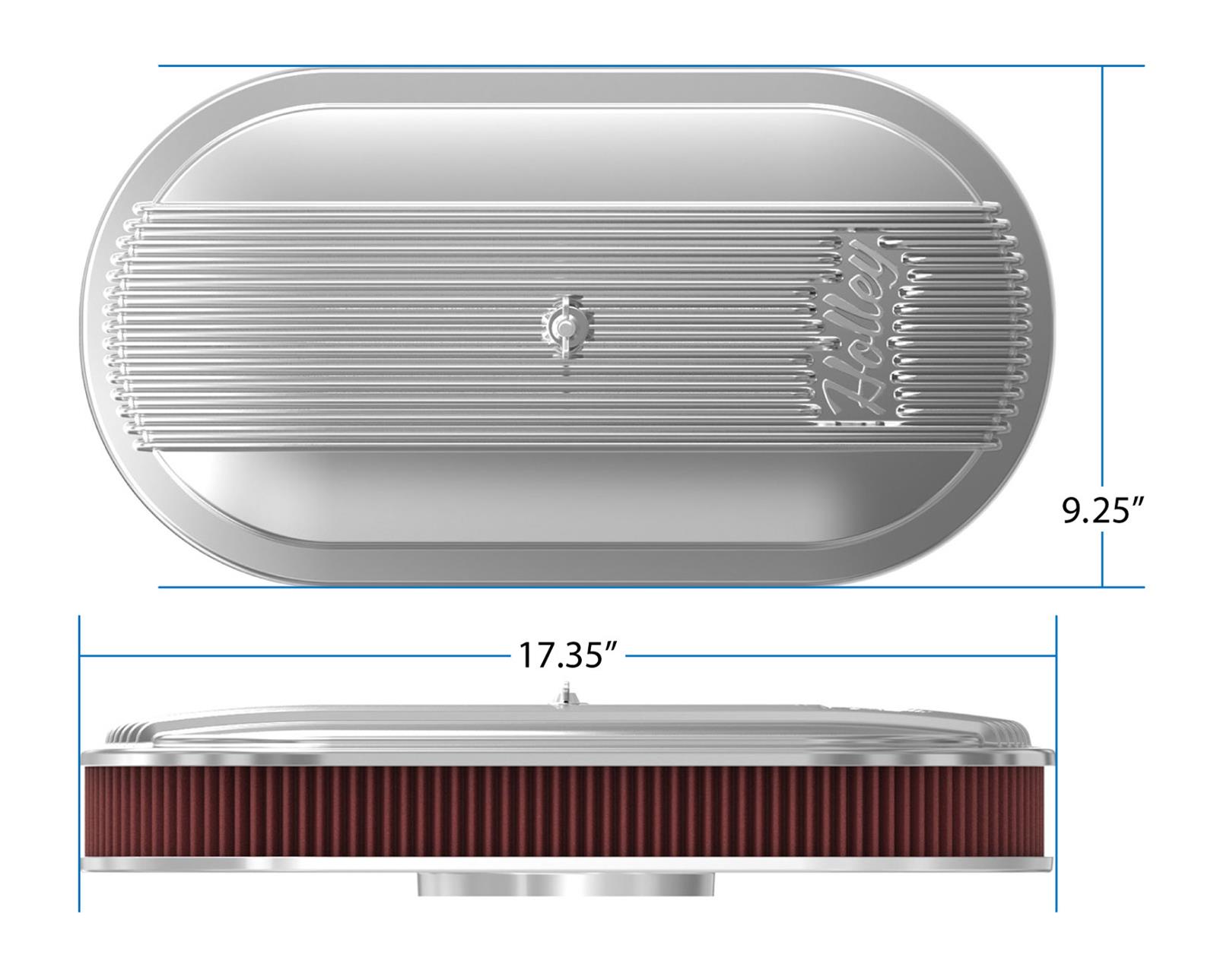 Holley Vintage Series Air Cleaner Assemblies 120-401 Cleaners, Series, 17 in. x 9 in., 5.125 in. Single Carburetor Neck, Finned Top, Cotton Gauze Filter, Cast Aluminum, Polished, Each thumbnail 2