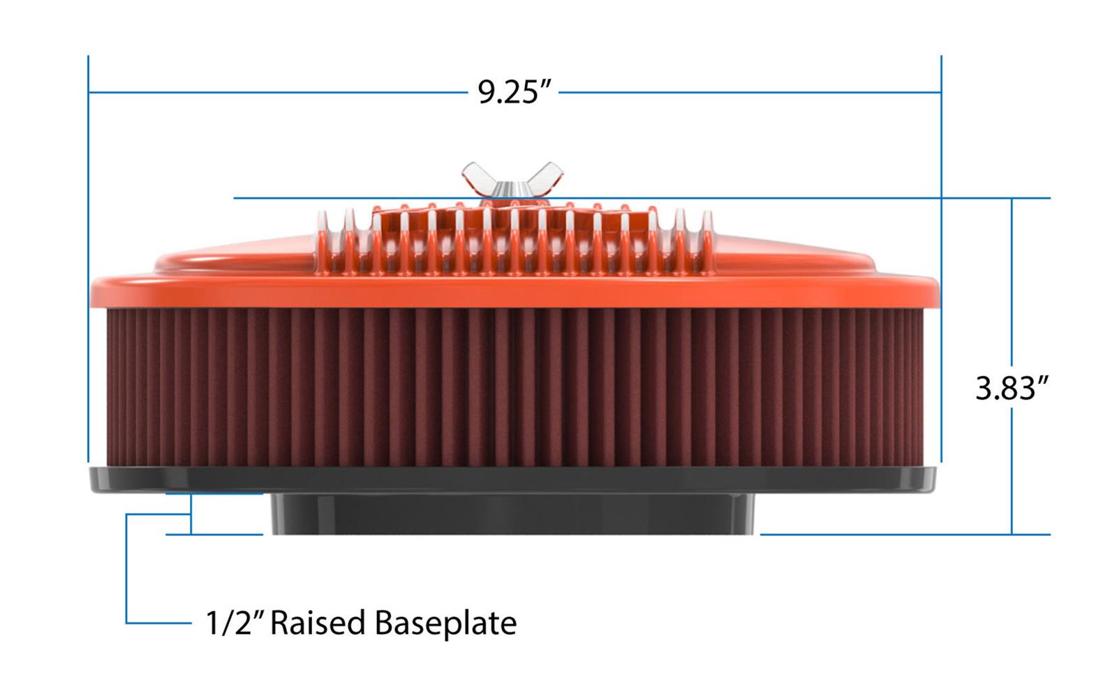 Holley Vintage Series Air Cleaner Assemblies 120-403 Cleaners, Series, 17 in. x 9 in., 5.125 in. Single Carburetor Neck, Machined Fin Top, Cotton Gauze Filter, Aluminum, Factory Orange, Each thumbnail 4