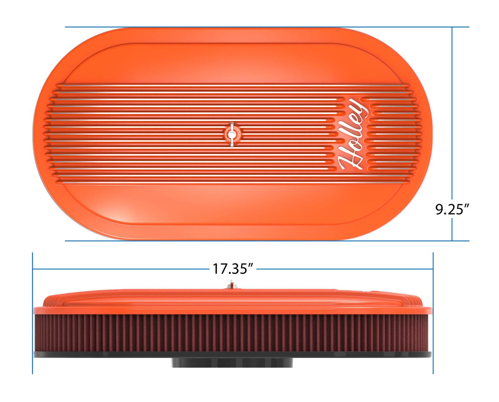 Holley Vintage Series Air Cleaner Assemblies 120-403 Cleaners, Series, 17 in. x 9 in., 5.125 in. Single Carburetor Neck, Machined Fin Top, Cotton Gauze Filter, Aluminum, Factory Orange, Each thumbnail 2