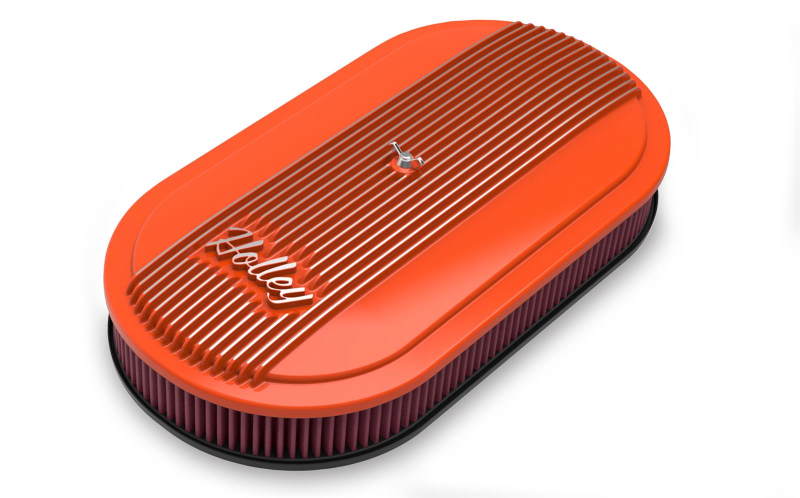 Holley Vintage Series Air Cleaner Assemblies 120-403 Cleaners, Series, 17 in. x 9 in., 5.125 in. Single Carburetor Neck, Machined Fin Top, Cotton Gauze Filter, Aluminum, Factory Orange, Each thumbnail 3