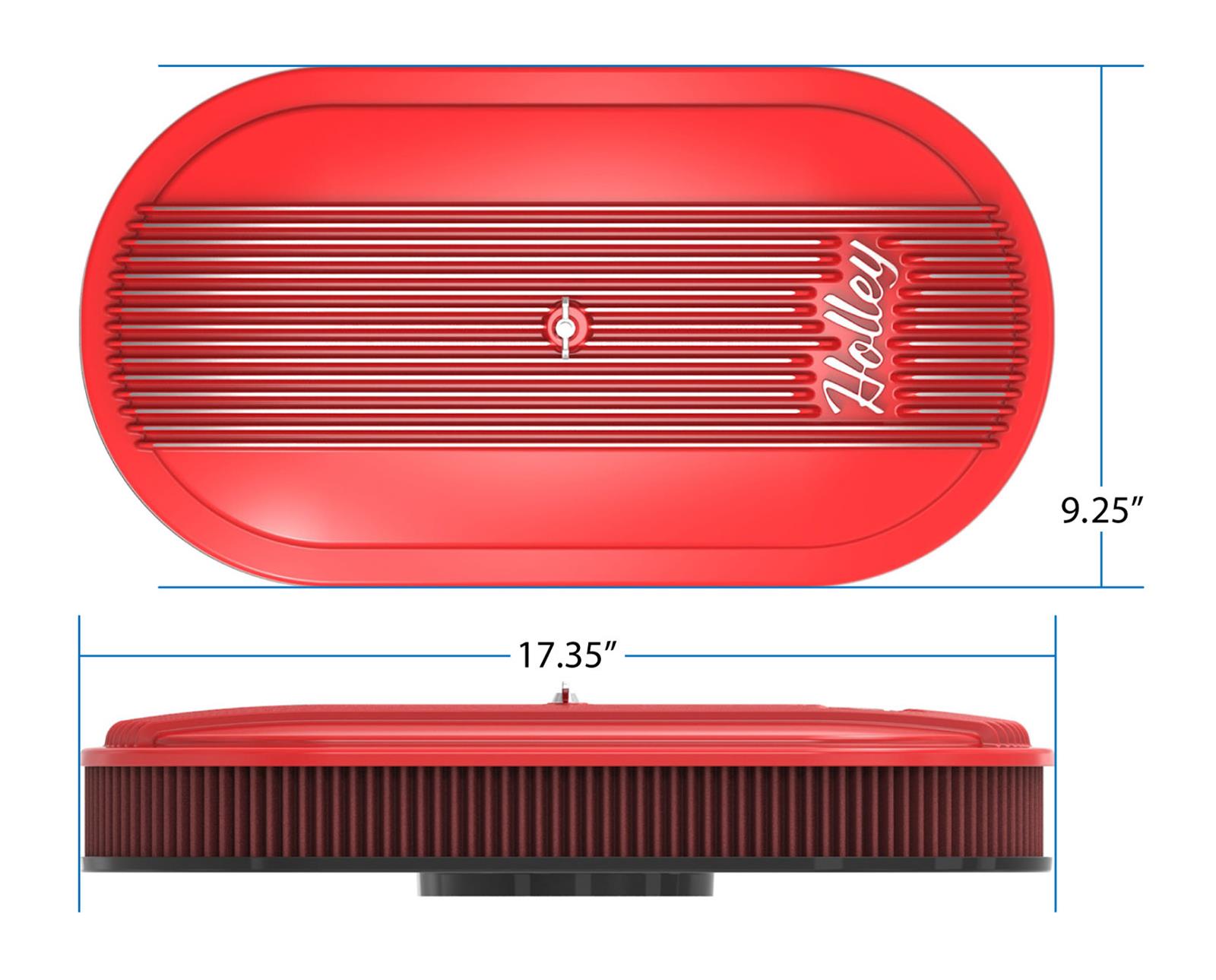 Holley Vintage Series Air Cleaner Assemblies 120-404 Cleaners, Series, 17 in. x 9 in., 5.125 in. Single Carburetor Neck, Machined Fin Top, Cotton Gauze Filter, Aluminum, Gloss Red, Each thumbnail 2
