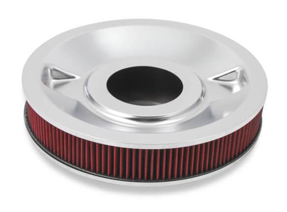 Holley Air Cleaner Assemblies 120-4130 Cleaners, 16 in. Round, 5.125 in. Horn, Dropped Base, Steel, Chrome, Gauze Filter, Washable, Red, 3 in. Tall, fits Model 4150, 4160, Each thumbnail 3