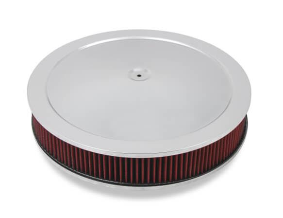 Holley Air Cleaner Assemblies 120-4130 Cleaners, 16 in. Round, 5.125 in. Horn, Dropped Base, Steel, Chrome, Gauze Filter, Washable, Red, 3 in. Tall, fits Model 4150, 4160, Each thumbnail 2
