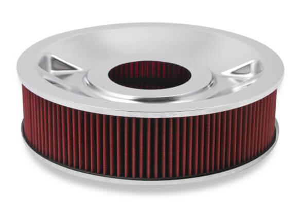 Holley Air Cleaner Assemblies 120-4140 Cleaners, 16 in. Round, 5.125 in. Horn, Dropped Base, Steel, Chrome, Cotton Gauze Filter, Red, 4 in. Tall, fits Model 4150, 4160, Each thumbnail 3