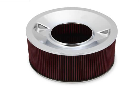 Holley 4500 Drop Base Air Cleaner Assemblies 120-4560 Cleaners, 16 in. Round, 7.50 in. Horn, Dropped Base, Steel, Chrome, Cotton Gauze Filter, Red, 6 in. Tall, fits Model 4500, Each thumbnail 4