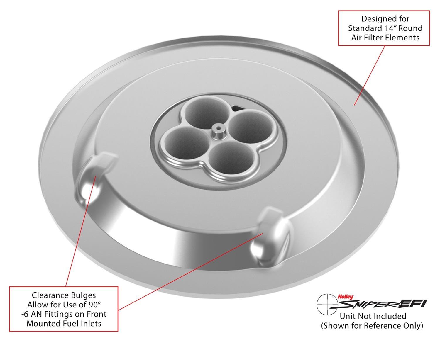 Holley Air Cleaner Assemblies 120-530 Assembly, Sniper, 14 in. Diameter, Round, Dropped, Steel, Chrome Finish, Embossed Logo, 3 in. Filter, Paper Element, Each