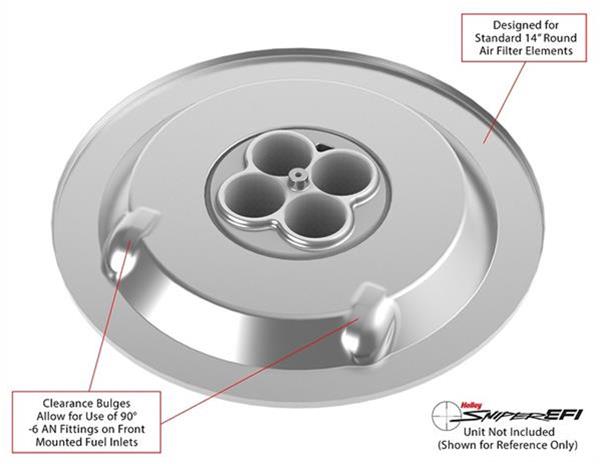 Holley Air Cleaner Assemblies 120-540 Assembly, Sniper, 14 in. Diameter, Round, Dropped, Steel, Chrome Finish, Embossed Logo, 4 in. Filter, Paper Element, Each thumbnail 3