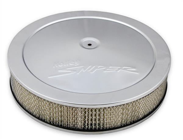 Holley Air Cleaner Assemblies 120-540 Assembly, Sniper, 14 in. Diameter, Round, Dropped, Steel, Chrome Finish, Embossed Logo, 4 in. Filter, Paper Element, Each thumbnail 4