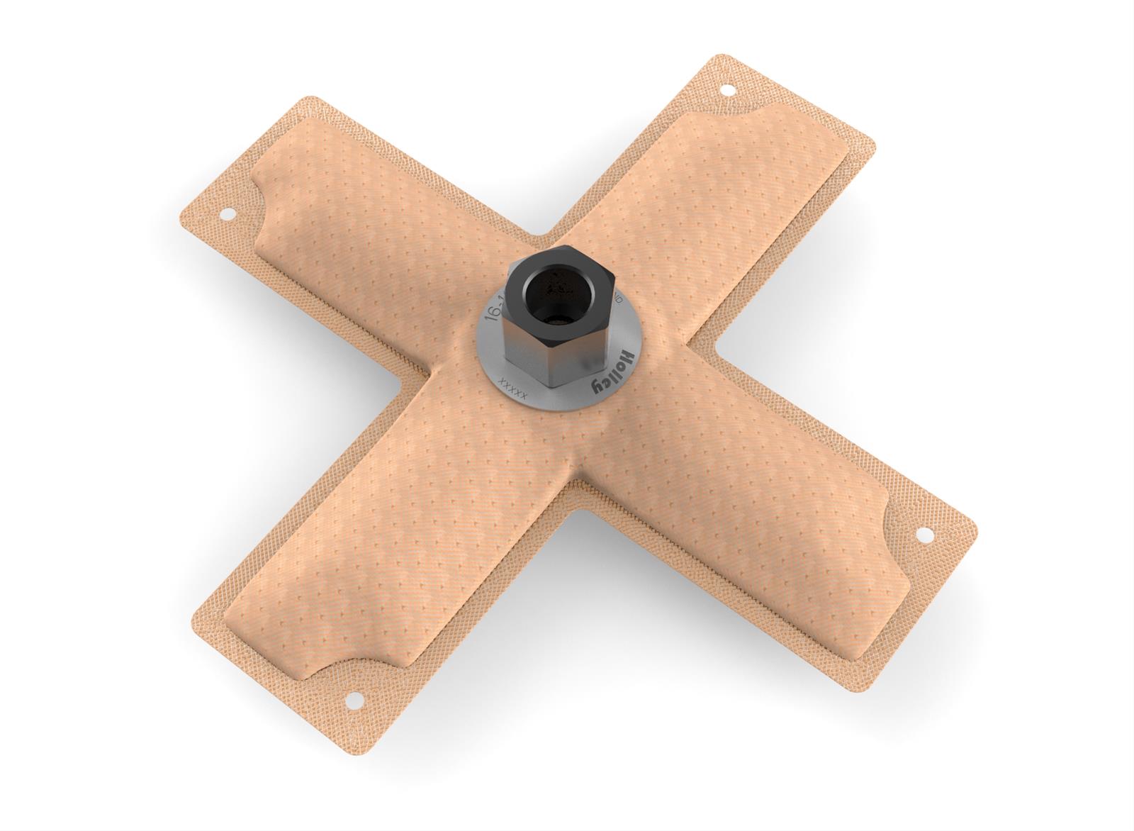 Holley HydraMat Fuel Pickups 16-103 Strainers, HydroMat, Pickup, Cross Style, Center Outlet, 8.0 in. Long, 8.0 in. Wide, 3/8 in. NPT Fitting, E85 Compatible, Each thumbnail 3