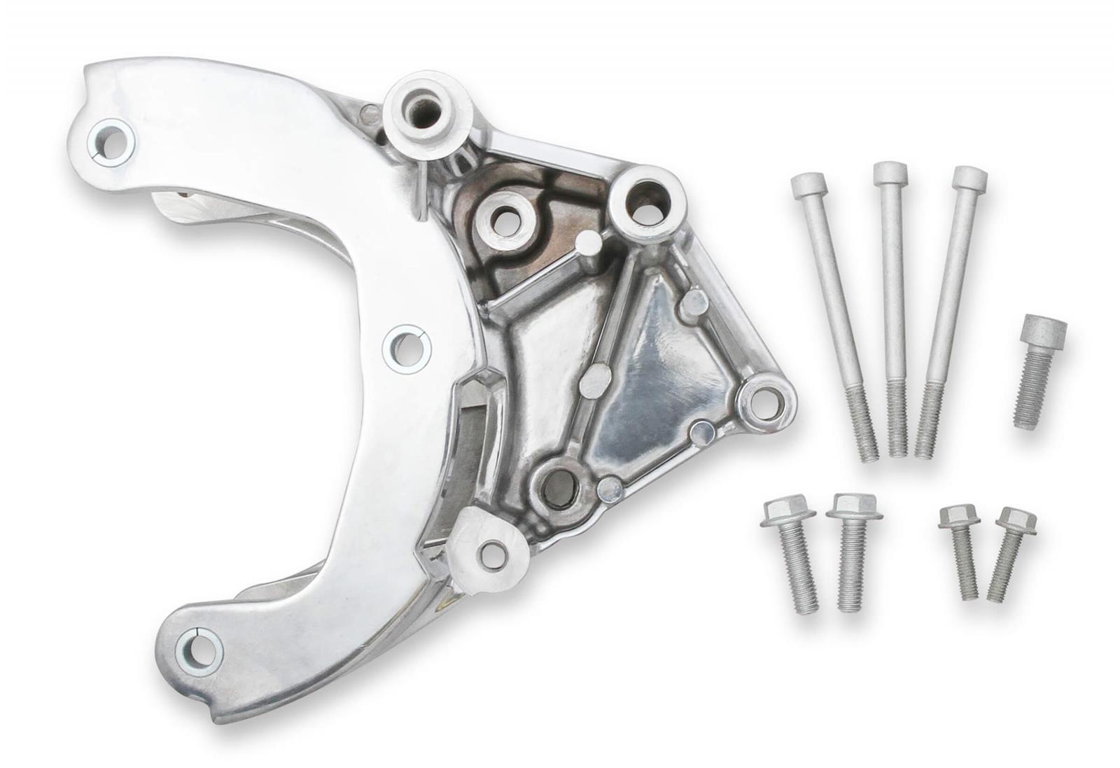 Holley LS Engine Air Conditioner Brackets 20-133P Conditioning Compressor Brackets, for R4 Compressor, Aluminum, Polished, Chevy, Small Block LS, Each