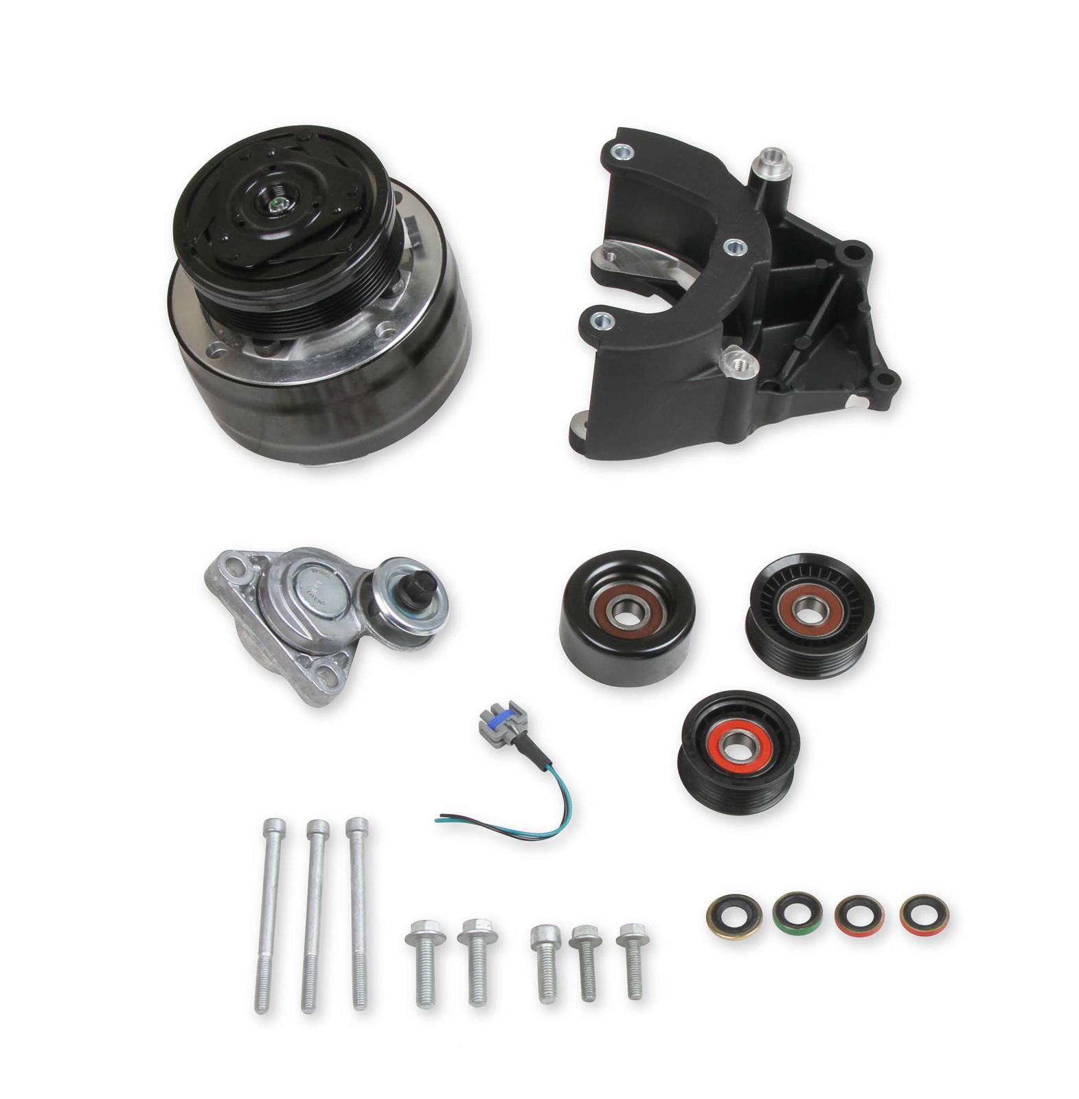 Holley LS Engine Swap Accessory Drive Systems 20-140BK Systems, Swap, Serpentine, Black Air Conditioning Pulley, Compressor, Tensioner, Chevrolet, Small Block LS, Kit thumbnail 2