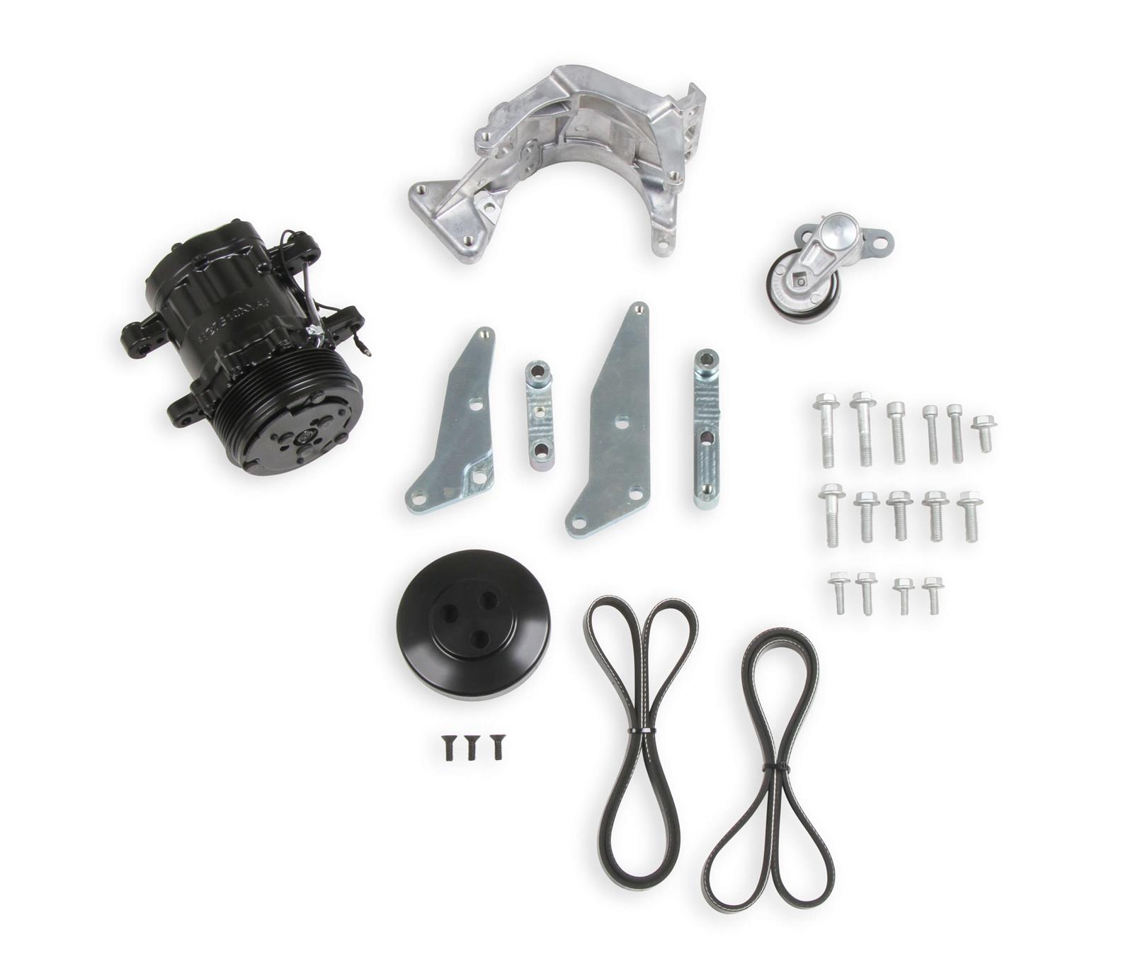 Holley LS Engine Swap Accessory Drive Systems 20-160BK Systems, Swap, Serpentine, Black Air Conditioning Pulley, Sanden SD-7 Compressor, Tensioner, Chevrolet, Small Block LS, Kit