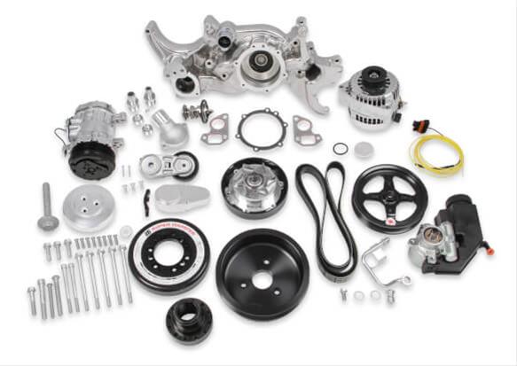 Holley Mid-Mount Complete Accessory Systems 20-180P Drive Systems, LS Mid-Mount, Serpentine, Alternator, A/C, Water Pump, Power Steering, SFI Damper, Polished Finish, Chevy, 4.8-6.2, Kit thumbnail 3