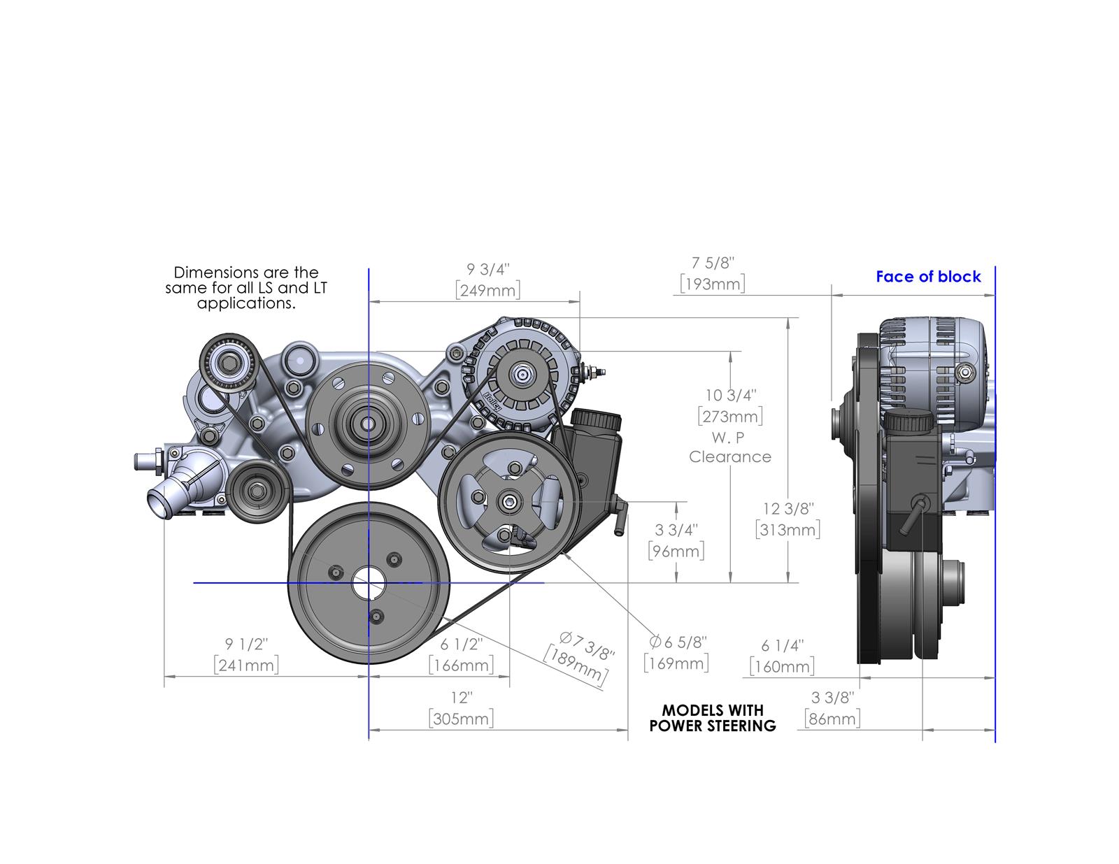 Holley Mid-Mount Complete Accessory Systems 20-186 Drive Systems, LS Mid-mount, Serpentine, Alternator, Water Pump, Counterclockwise, Power Steering, GM 2, Natural Color, Chevy, 4.8-7.0L, Kit thumbnail 2