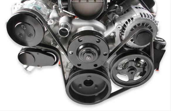 Holley Mid-Mount Complete Accessory Systems 20-190 Drive Systems, LS Mid-Mount, Serpentine, Alternator, Power Steering, Water Pump, AC, Pulleys, 6-groove, Natural Finish, Chevy, 4.8-7.0L, Kit thumbnail 6