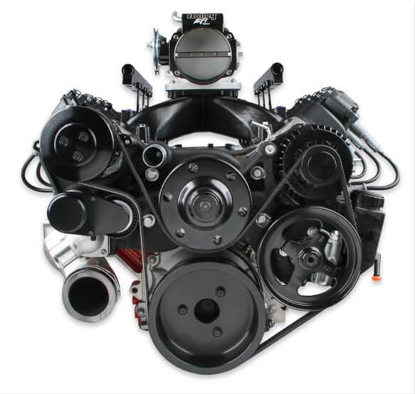 Holley Mid-Mount Complete Accessory Systems 20-190BK Drive Systems, LS Mid-Mount, Serpentine, Alternator, Power Steering, Water Pump, AC, Pulleys, 6-groove, Black Finish, Chevy, 4.8-7.0L, Kit thumbnail 4