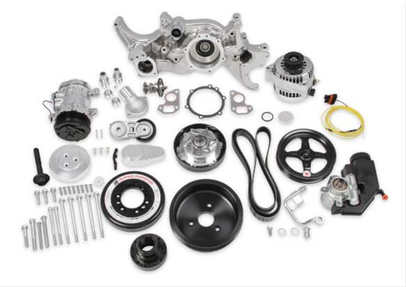 Holley Mid-Mount Complete Accessory Systems 20-190P Drive Systems, LS Mid-Mount, Serpentine, Alternator, Power Steering, Water Pump, AC, Pulleys, 6-groove, Polished, Chevy, 4.8-7.0L, Kit thumbnail 3