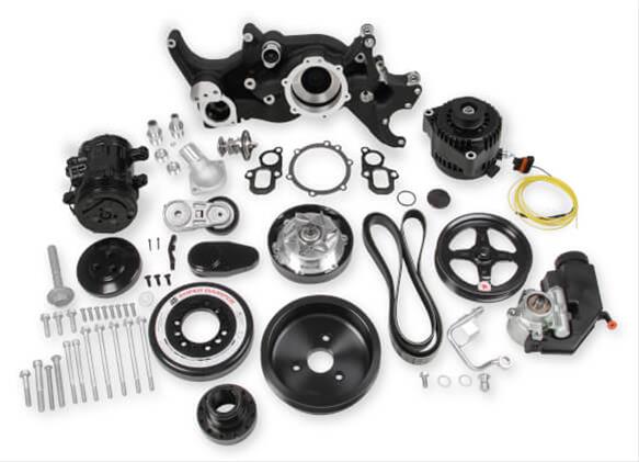Holley Mid-Mount Complete Accessory Systems 20-200BK Drive Systems, LT Mid-Mount, Serpentine, Alternator, Power Steering, AC, Water Pump, Pulleys, 6-groove, Black Finish, Chevy, 5.3L, 6.2L, Kit thumbnail 9