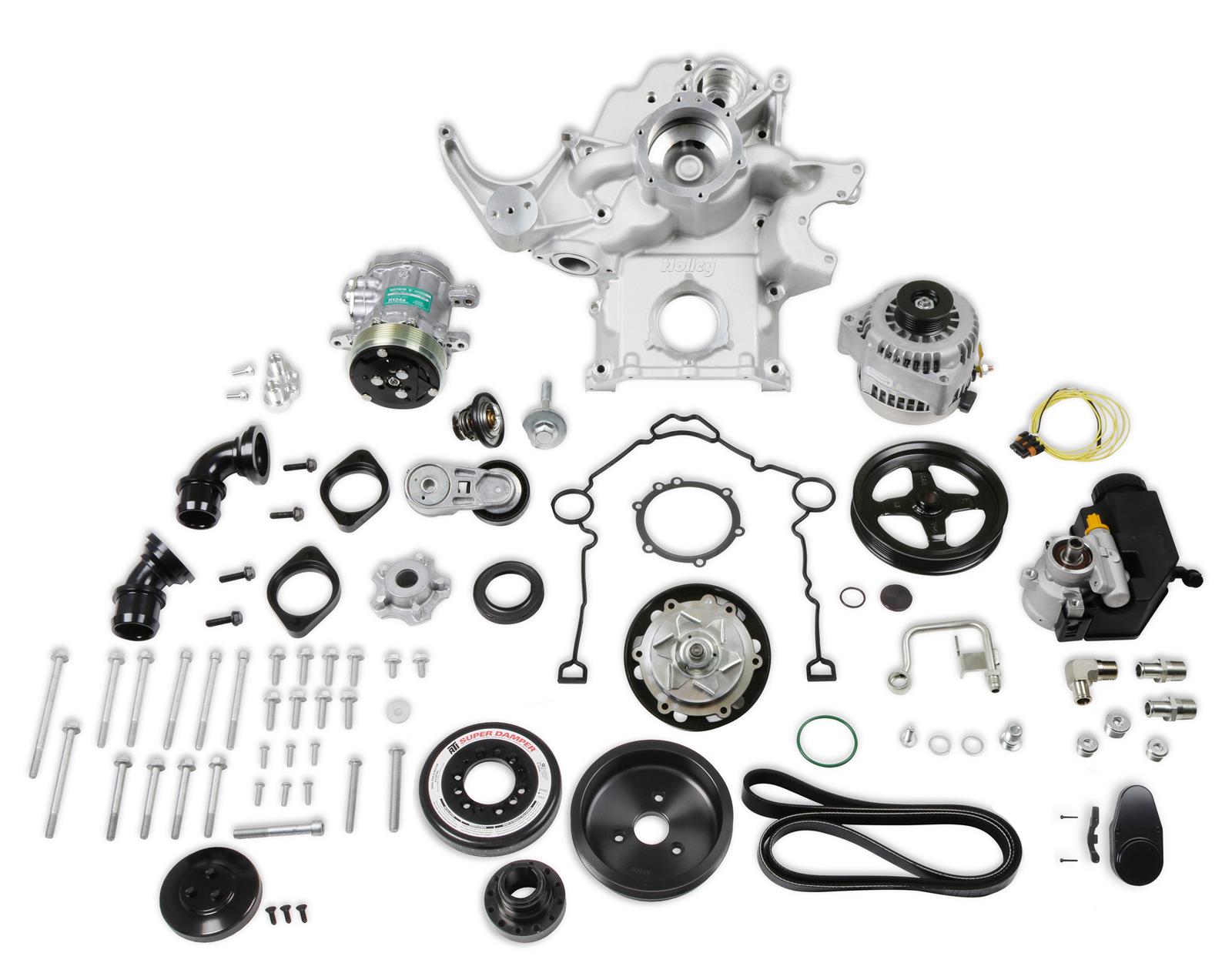 Holley Mid-Mount Complete Accessory Systems 20-293 Drive Systems, Mid-Mount, Gen III, Hemi, VVT, Serpentine, 6-groove, Alternator, Power Steering, AC, Water Pump, Belts, Black Finish, Kit