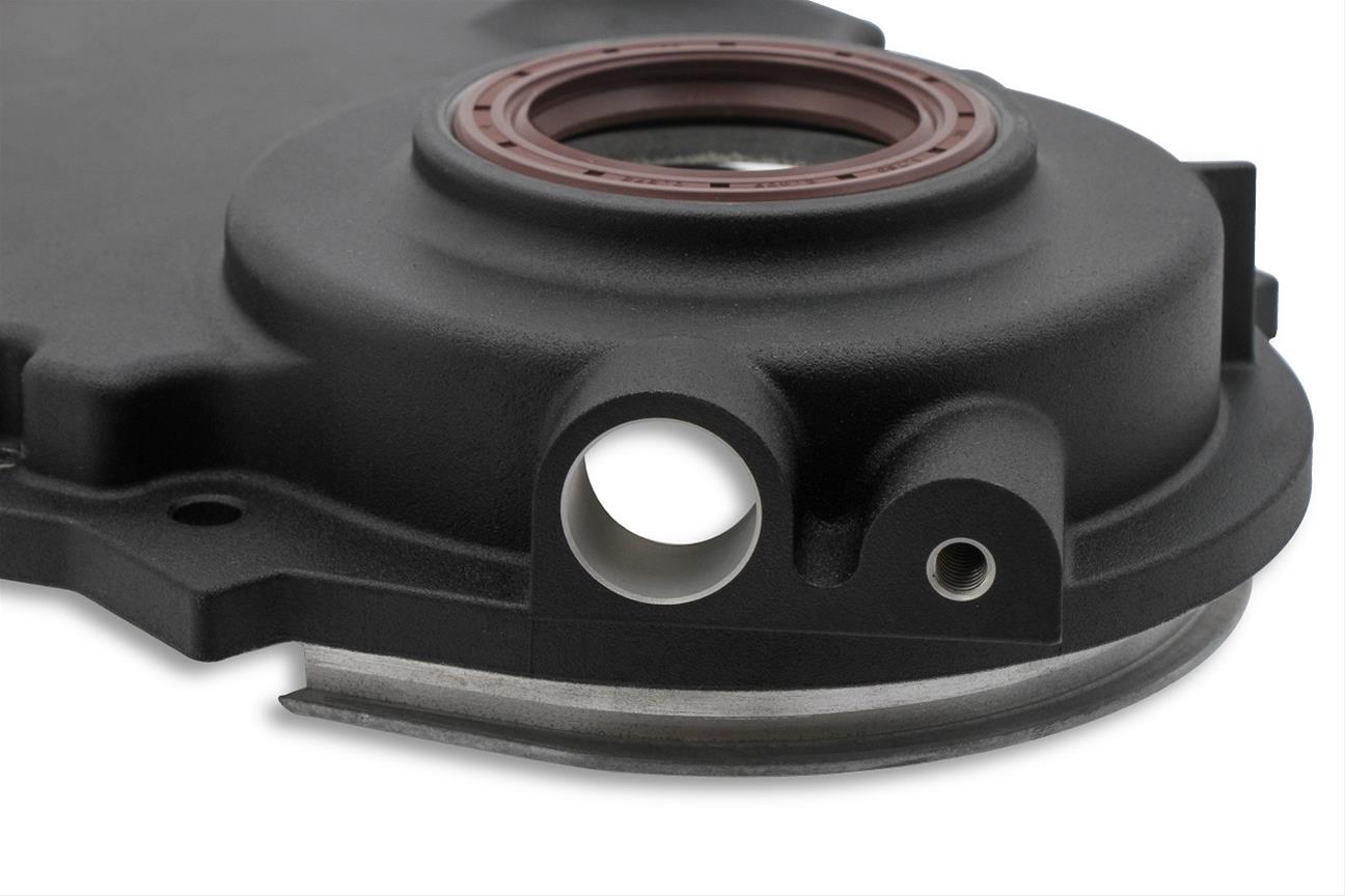 Holley Cast Aluminum Timing Covers 21-153 Covers, 1-Piece, Aluminum, Black, Chevrolet, Small Block, With Crank Sensor, Each thumbnail 2