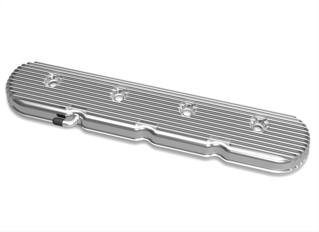 Holley Vintage Series Valve Covers 241-131 Covers, Series, Centerbolt, Stock Height, Finned, Cast Aluminum, Polished Finish, Chevy, LS, 4.8-7.0L, Pair thumbnail 2