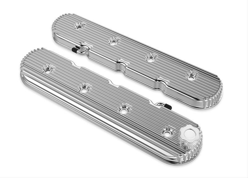 Holley Vintage Series Valve Covers 241-131 Covers, Series, Centerbolt, Stock Height, Finned, Cast Aluminum, Polished Finish, Chevy, LS, 4.8-7.0L, Pair thumbnail 4