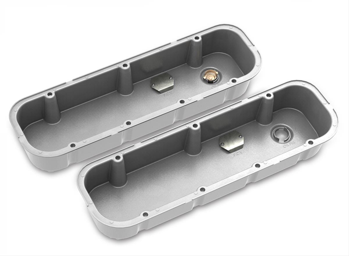 Holley M/T Valve Covers 241-150 Covers, Series, Perimeter Bolt, Tall, Finned, Cast Aluminum, Natural Finish, Chevy, 396ci, 402ci, 427ci, 454ci, Pair thumbnail 2