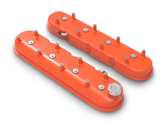 Holley Aluminum LS Valve Covers 241-164 Covers, LS, Centerbolt, Tall, Cast Aluminum, Orange Powdercoated, Gloss Finish, Chevy, 5.7L, 6.0L, 6.2L, 7.0L,Pair thumbnail 3
