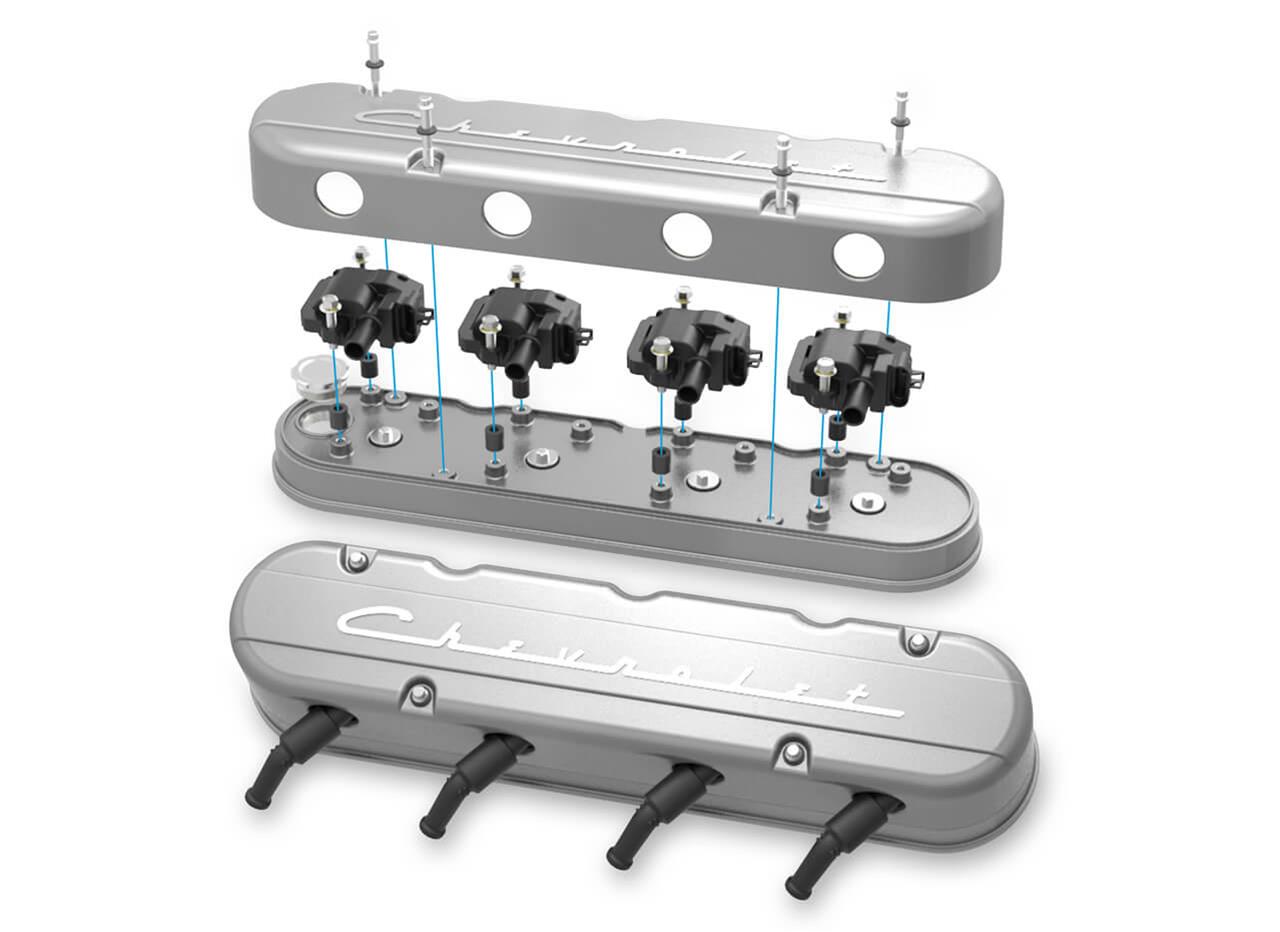 Holley Aluminum LS Valve Covers 241-175 Covers, LS, Center and Perimeter Bolt, Tall, Chevy Logo, Cast Aluminum, Natural Finish, Two-Piece, Chevy, LS, 4.8-7.0L, Pair