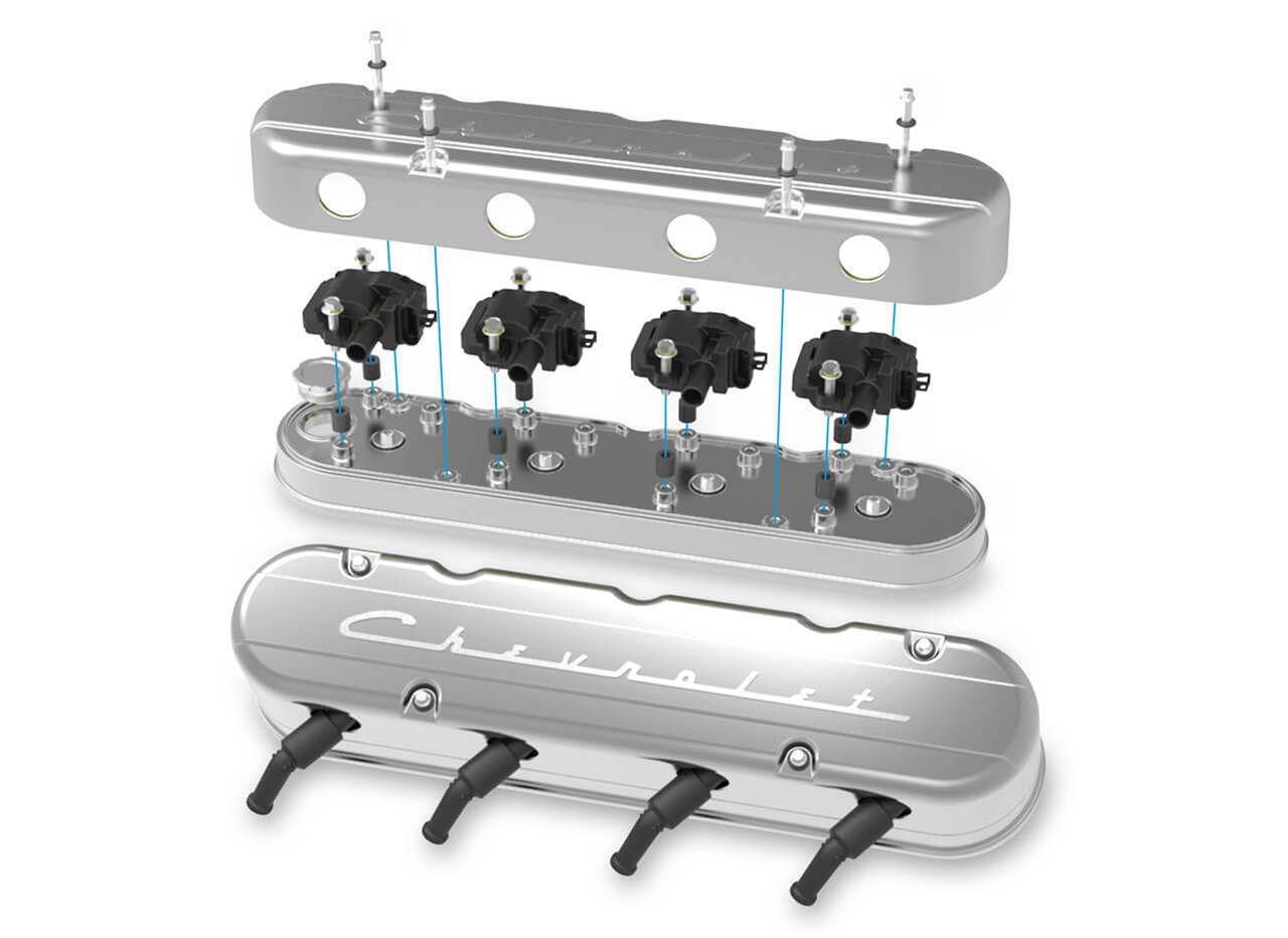 Holley Aluminum LS Valve Covers 241-176 Covers, LS, Center and Perimeter Bolt, Tall, Chevy Logo, Cast Aluminum, Polished, Two-Piece, Chevy, LS, 4.8-7.0L, Pair
