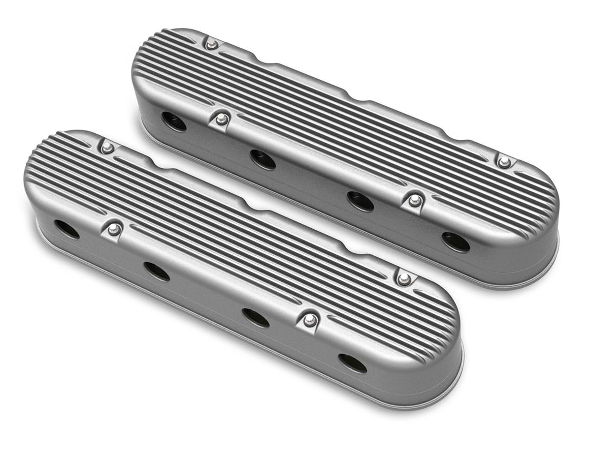Holley Aluminum LS Valve Covers 241-180 Covers, LS, Center and Perimeter Bolt, Tall, Finned, Cast Aluminum, Natural Finish, Two-Piece, Chevy, LS, 4.8-7.0L, Pair thumbnail 3