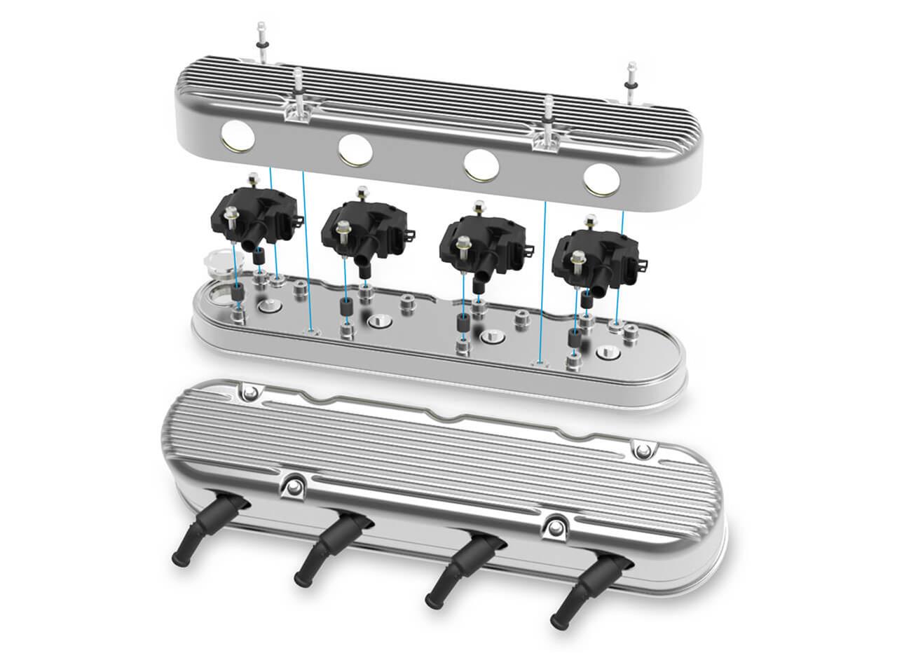 Holley Aluminum LS Valve Covers 241-181 Covers, LS, Center and Perimeter Bolt, Tall, Finned, Cast Aluminum, Polished Finish, Two-Piece, Chevy, LS, 4.8-7.0L, Pair