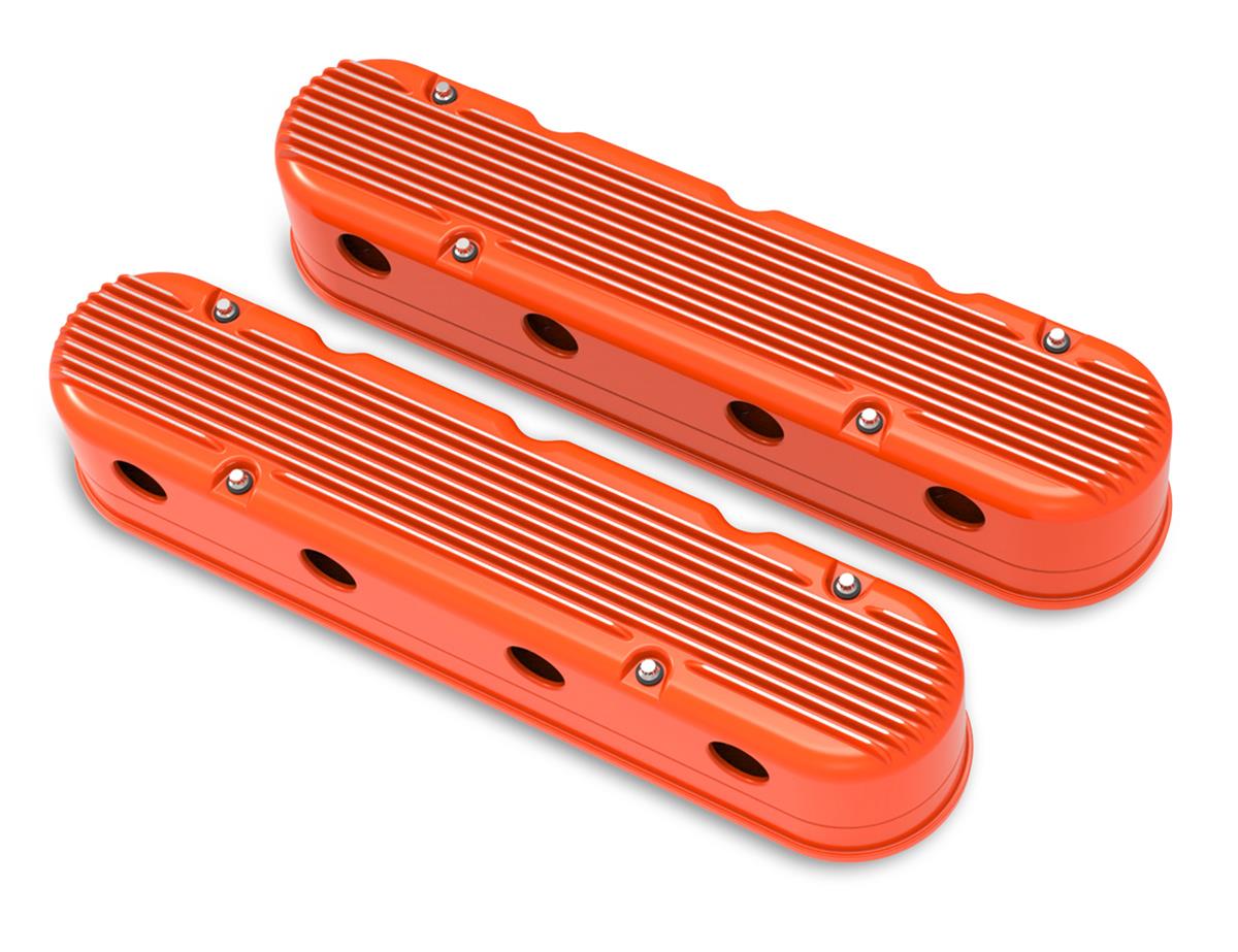 Holley Aluminum LS Valve Covers 241-183 Covers, LS, Center and Perimeter Bolt, Tall, Finned, Cast Aluminum, Orange Gloss, Two-Piece, Chevy, LS, 4.8-7.0L, Pair thumbnail 4