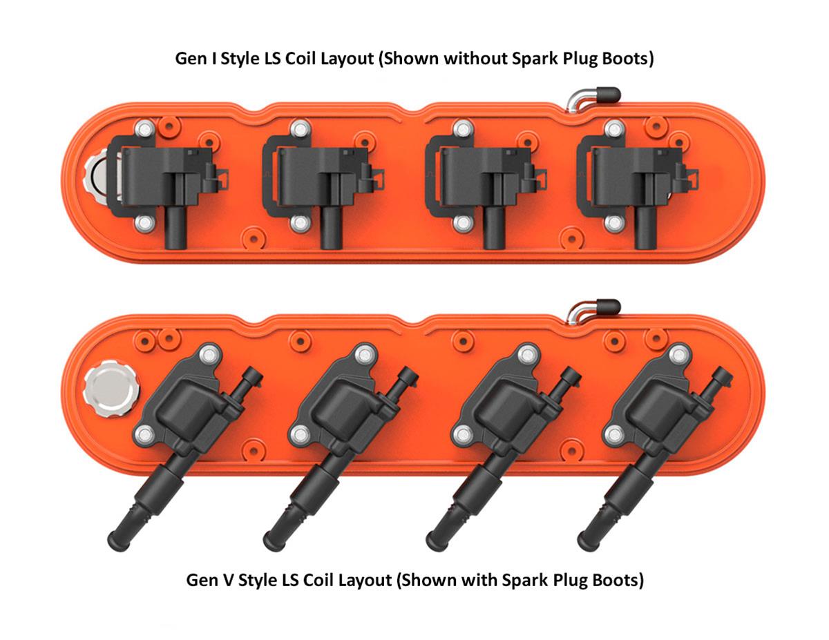 Holley Aluminum LS Valve Covers 241-183 Covers, LS, Center and Perimeter Bolt, Tall, Finned, Cast Aluminum, Orange Gloss, Two-Piece, Chevy, LS, 4.8-7.0L, Pair thumbnail 3
