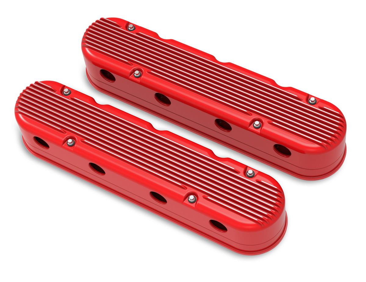 Holley Aluminum LS Valve Covers 241-184 Covers, LS, Center and Perimeter Bolt, Tall, Finned, Cast Aluminum, Red Gloss, Two-Piece, Chevy, LS, 4.8-7.0L, Pair thumbnail 2