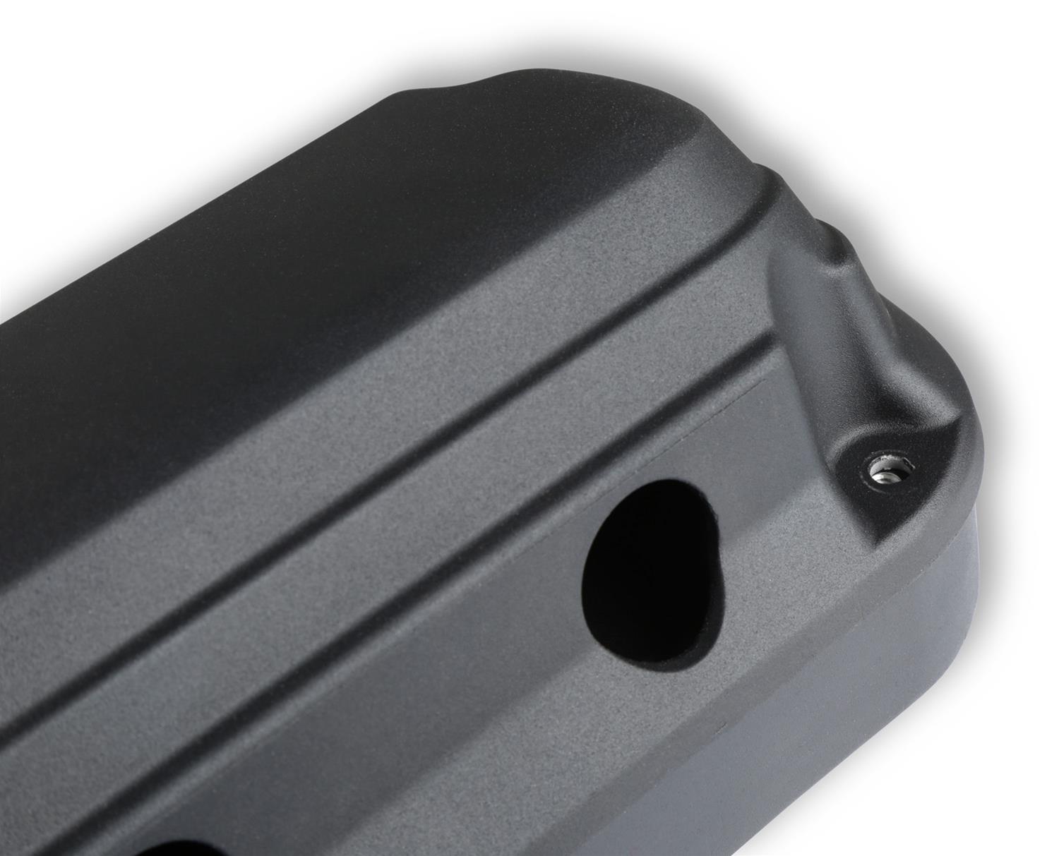Holley 2-Piece Ford Style Valve Covers 241-187 Covers, LS Style, Cast Aluminum, Center Bolt, Plain, Cast Aluminum, Black Finish, Two-Piece, Chevy, LS, 4.8-7.0L, Pair thumbnail 3