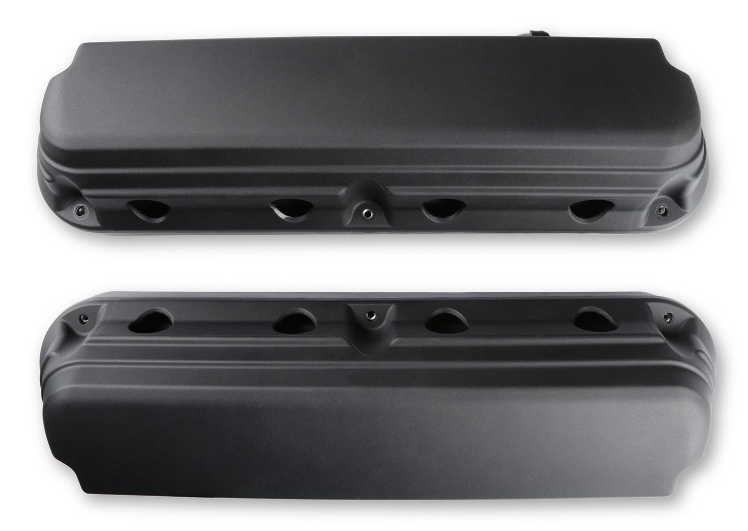 Holley 2-Piece Ford Style Valve Covers 241-187 Covers, LS Style, Cast Aluminum, Center Bolt, Plain, Cast Aluminum, Black Finish, Two-Piece, Chevy, LS, 4.8-7.0L, Pair thumbnail 6