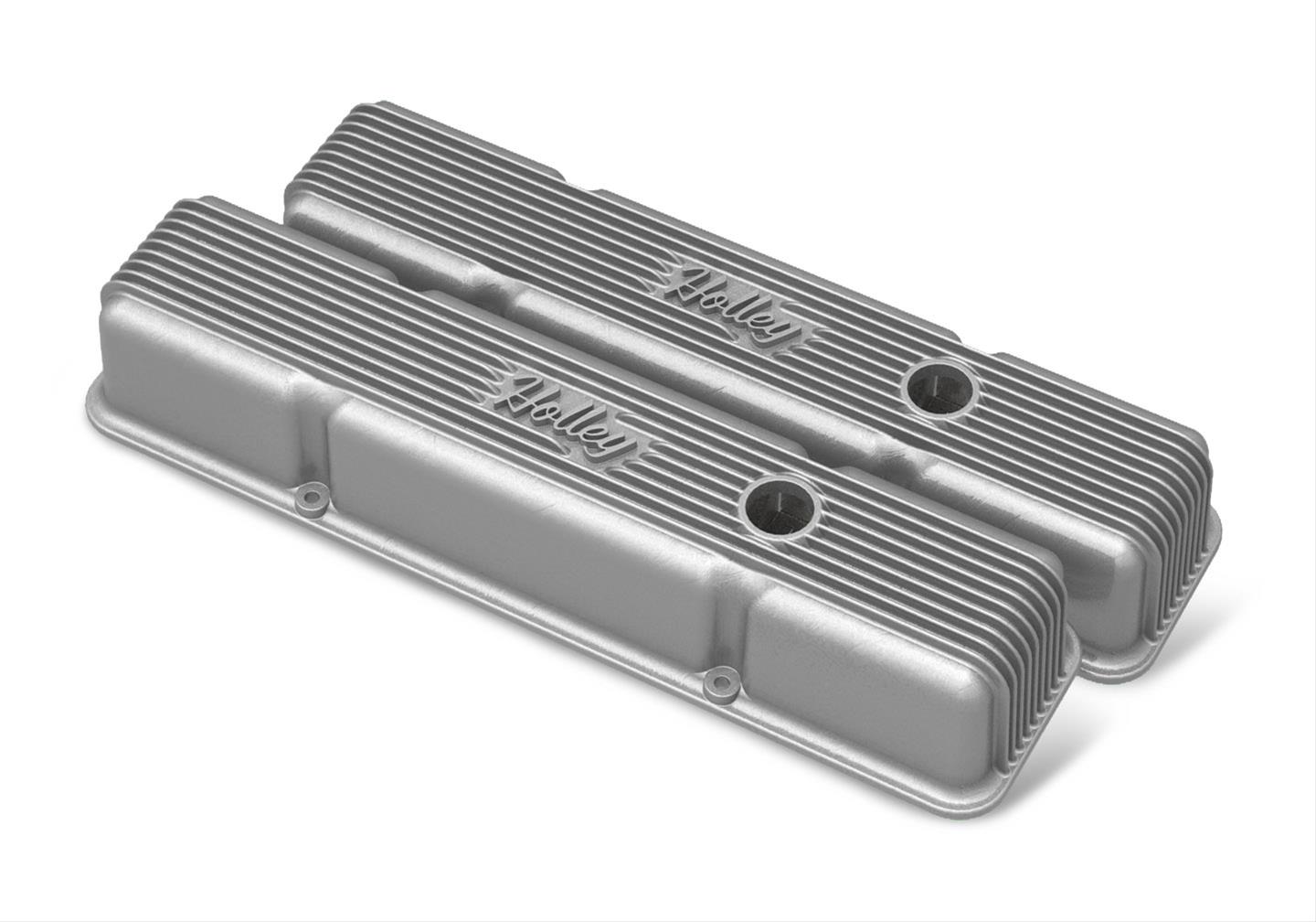 Holley Vintage Series Valve Covers 241-240 Covers, Series, Perimeter Bolt, Tall, Finned, Logo, Cast Aluminum, Natural Finish, Baffled, Chevy, 283-400ci, Pair thumbnail 3