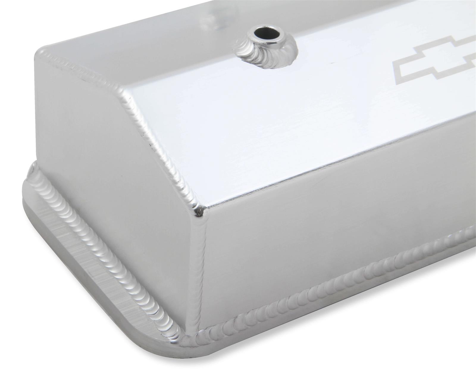 Holley Track Series Valve Covers 241-285 Covers, Series, Centerbolt, Tall, Chevrolet Logo, Fabricated Aluminum, Silver Gloss, Baffled, Chevy, 5.0L, 5.7L, Pair thumbnail 3