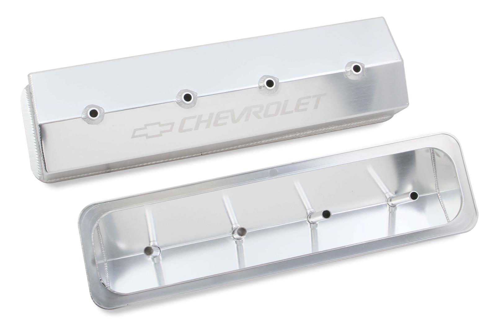 Holley Track Series Valve Covers 241-285 Covers, Series, Centerbolt, Tall, Chevrolet Logo, Fabricated Aluminum, Silver Gloss, Baffled, Chevy, 5.0L, 5.7L, Pair thumbnail 4