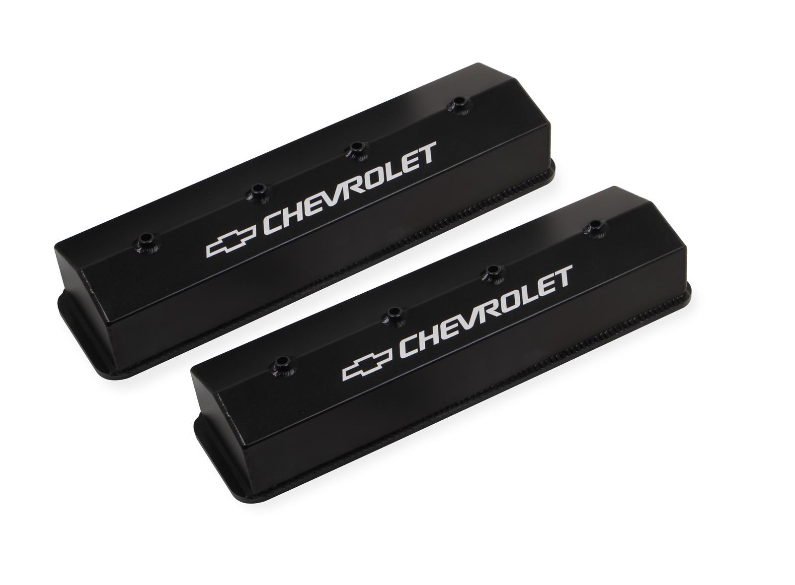 Holley Track Series Valve Covers 241-286 Covers, Series, Centerbolt, Tall, Chevrolet Logo, Fabricated Aluminum, Black Gloss, Baffled, Chevy, 5.0L, 5.7L, Pair