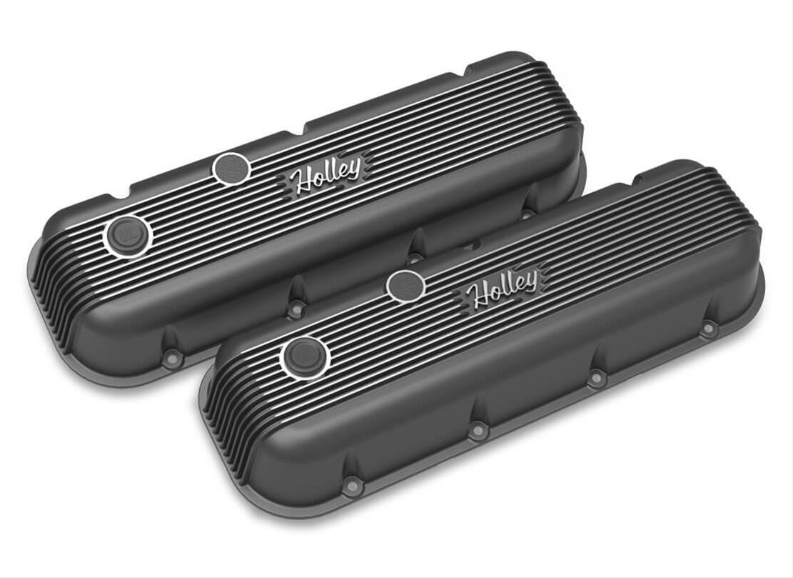 Holley Vintage Series Valve Covers 241-302 Covers, Series, Perimeter Bolt, Logo, Cast Aluminum, Black Satin, Baffled, Chevrolet, Gen V, VI, Mark IV, 396-454ci, Pair thumbnail 2
