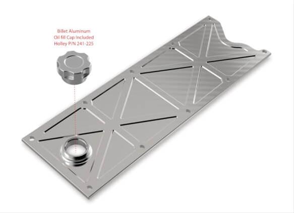 Holley LS Valley Covers 241-367 Lifter Plates, Valley, Billet Aluminum, Trussed with Oil Fill, Natural Finish, 10-Bolt Pattern, Chevy, LS, 5.7L, Each thumbnail 3