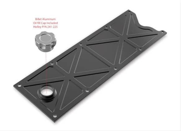 Holley LS Valley Covers 241-369 Lifter Plates, Valley, Billet Aluminum, Trussed with Oil Fill, Black Anodized, 10-Bolt Pattern, Chevy, LS, 5.7L, Each thumbnail 3
