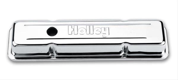 Holley Chrome Valve Covers 241-80 Covers, Chrome, Perimeter Bolt, Logo, Steel, Plated, Baffled, Chevy, Gen I, 283ci, 302ci, 305ci, 307ci, 327ci, 350ci, 400ci, Pair