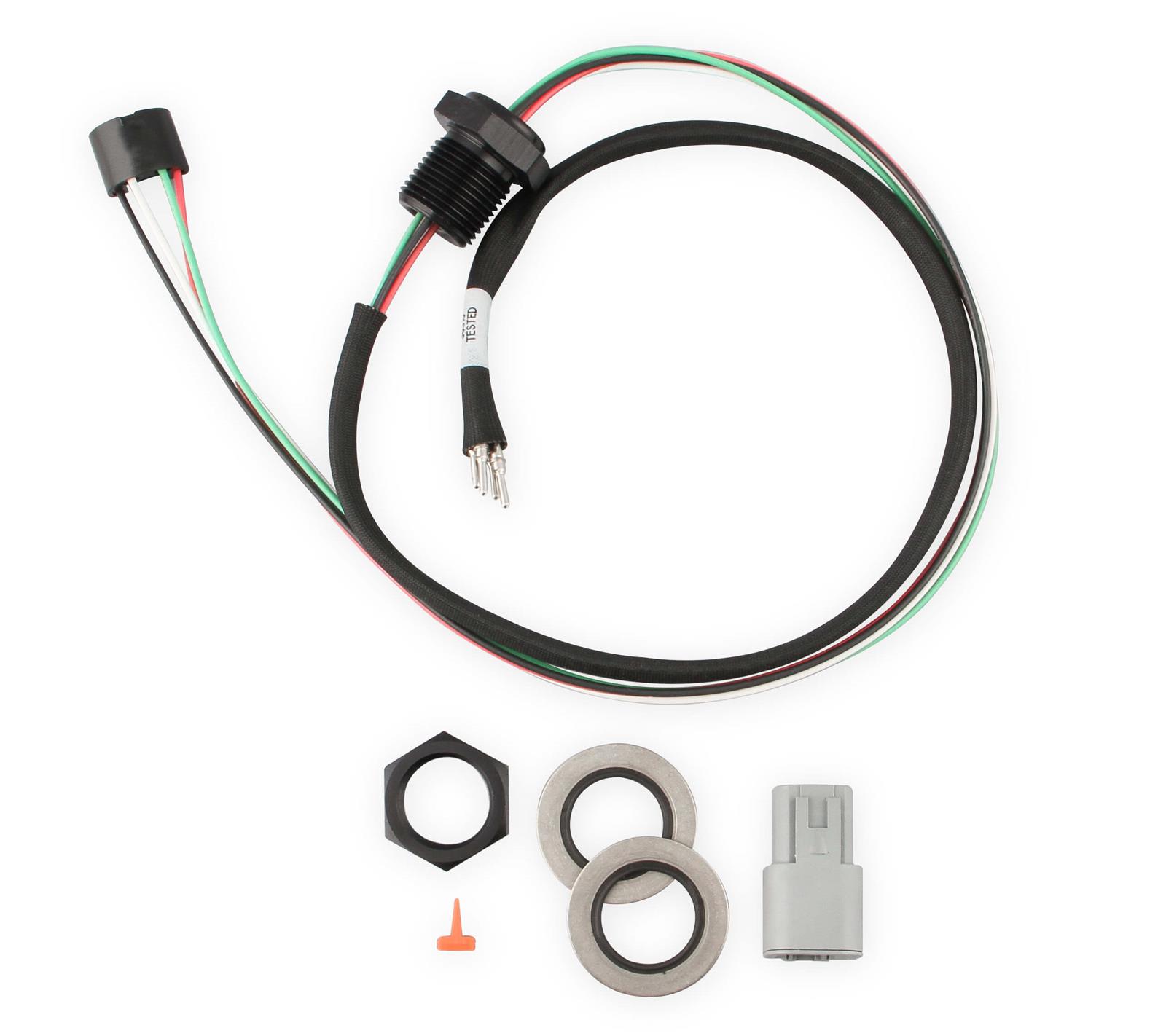 Holley Y Fittings 26-163 Wire Harness, Horse Shoe Bulkhead, 4-wire, Polymer, Black, 14 gauge wire, 24 in. Long, fits In-tank or Fuel Cell, Kit
