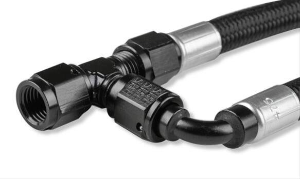Holley LS Steam Vent Kits 26-553 Coolant Crossovers, Vent, Aluminum, Black Fitting, Nylon Braided Hose, Black, 4 AN Size, Kit thumbnail 3