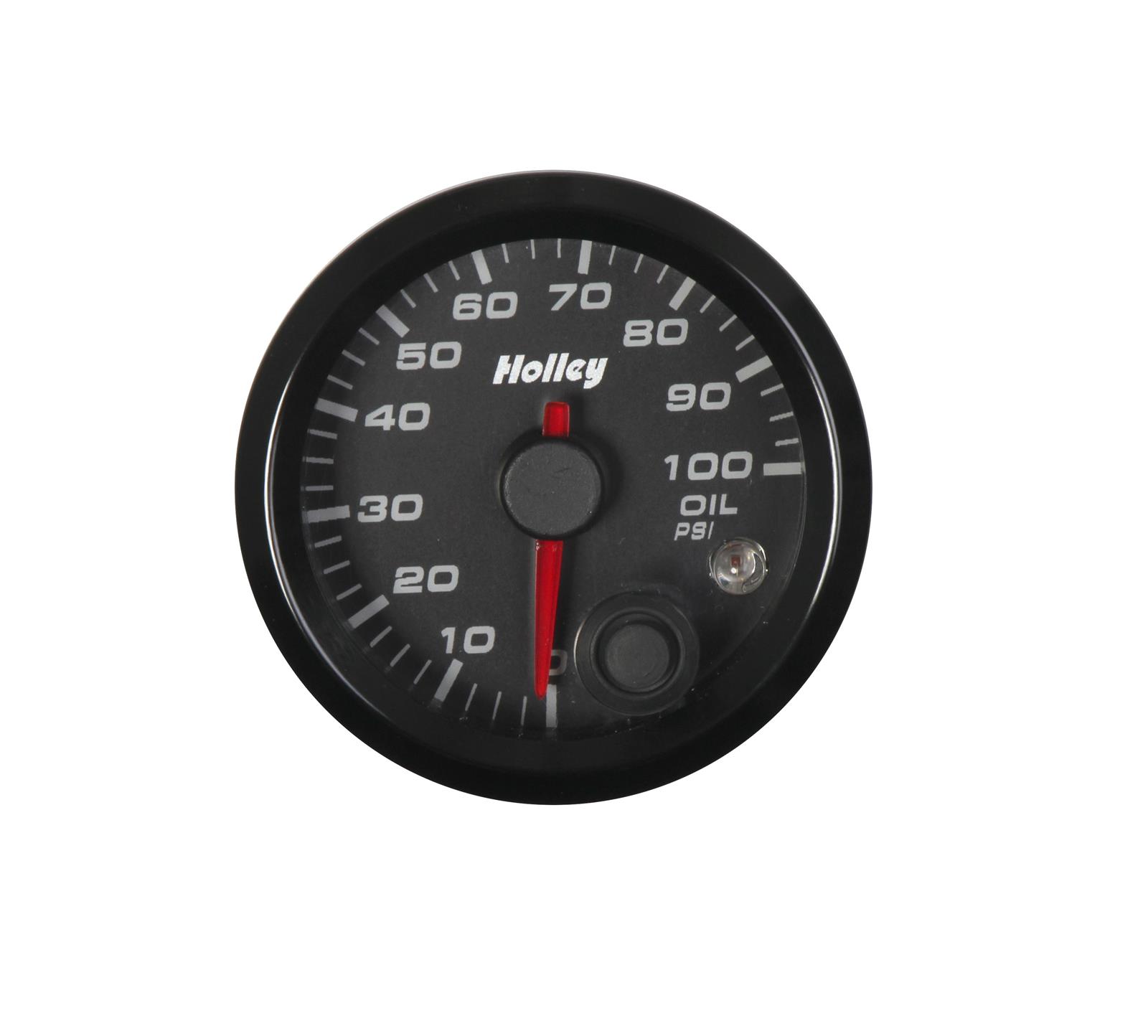 Holley Analog Standalone Gauges 26-601 Gauge, Standalone, Oil Pressure, 0-100 psi, 2 1/16 in. Diameter, Analog, Full Sweep, Illuminated, with Electrical Sending Unit, Black Face, Kit