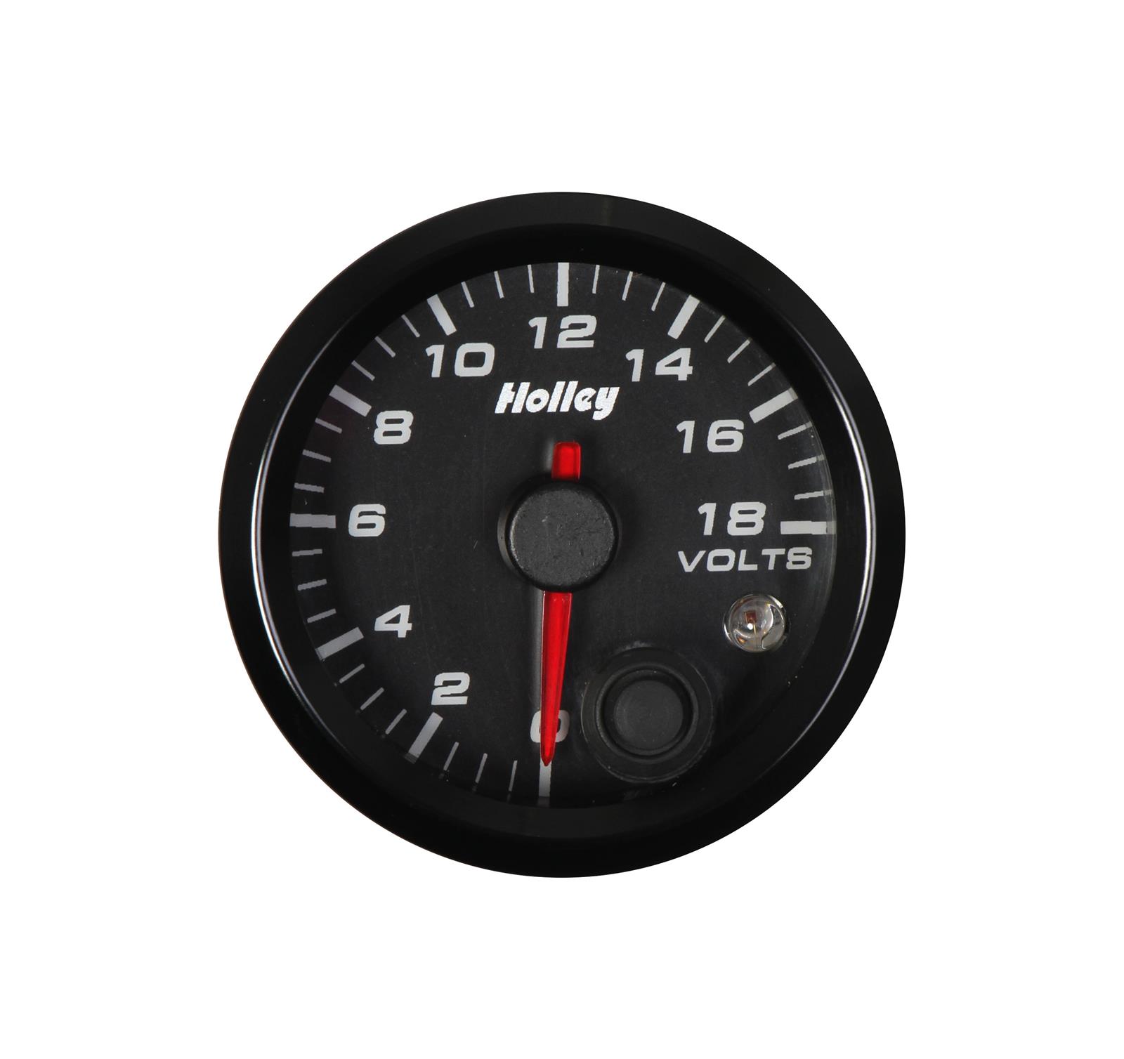 Holley Analog Standalone Gauges 26-603 Gauge, Standalone, Voltmeter, 0-18 V, 2 1/16 in. Diameter, Analog, Full Sweep, Illuminated, for Electrical Sending Unit, Black Face, Kit